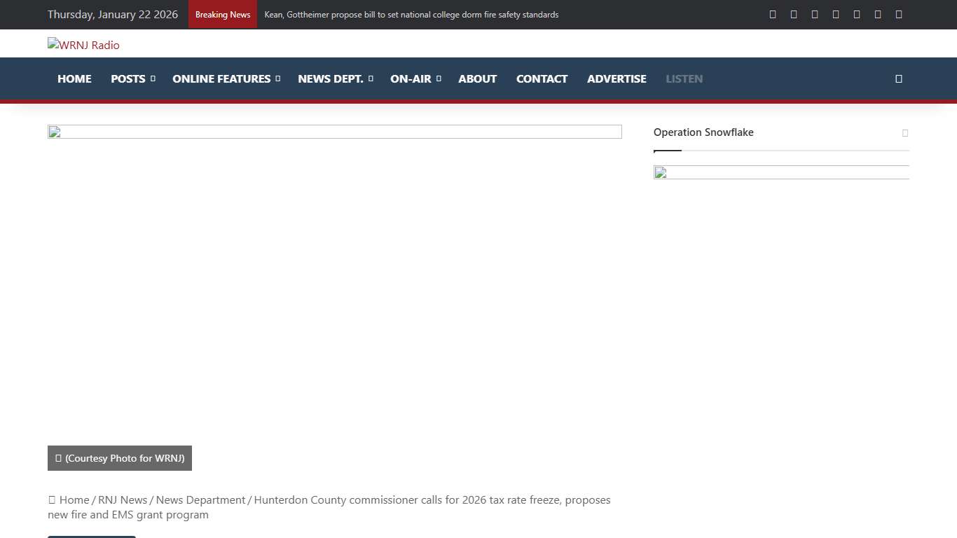 Hunterdon County commissioner calls for 2026 tax rate freeze, proposes new fire and EMS grant program - WRNJ Radio