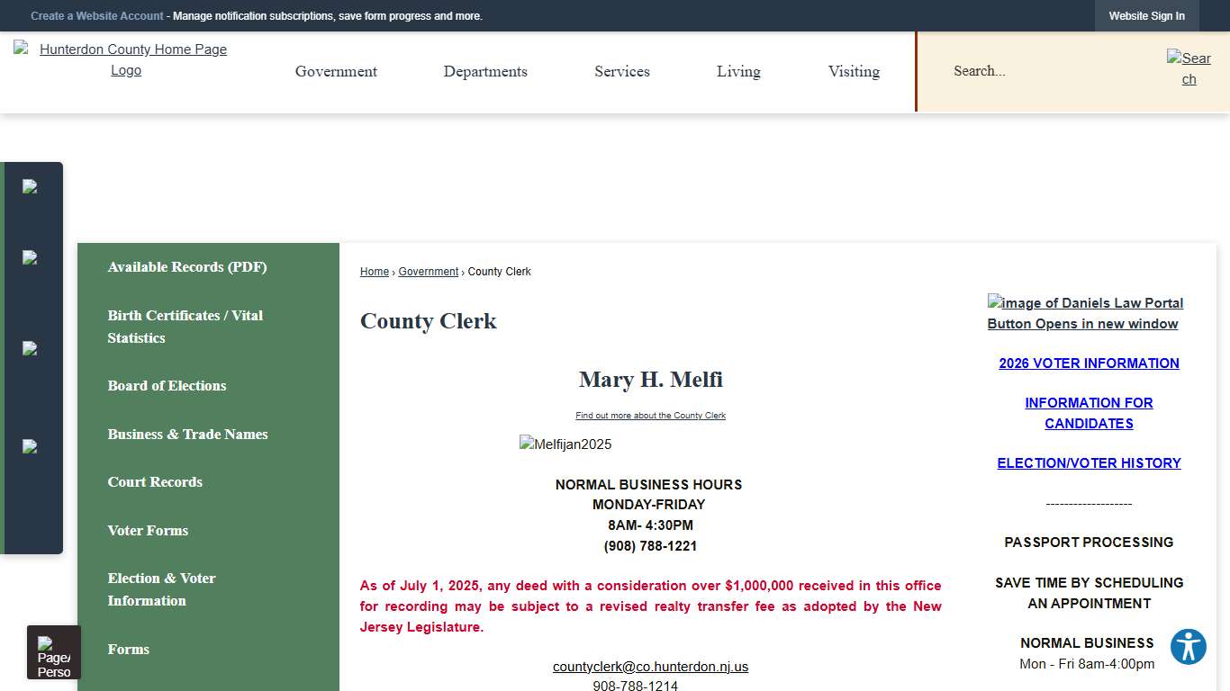 County Clerk Hunterdon County, NJ